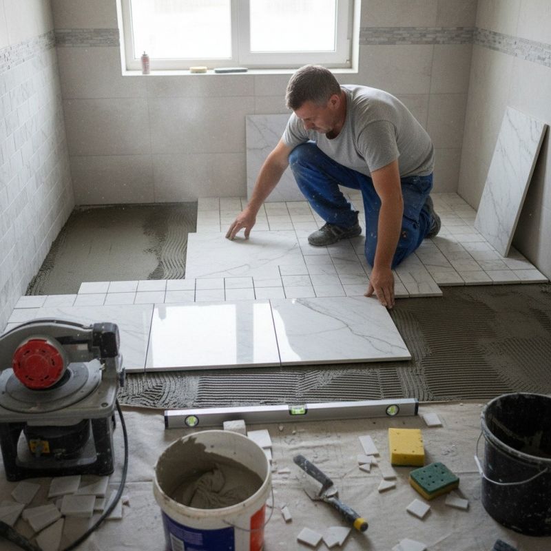 White Marble Tile Installation